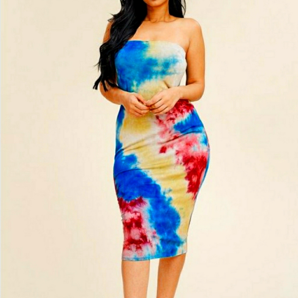 Tie dye strapless dress
